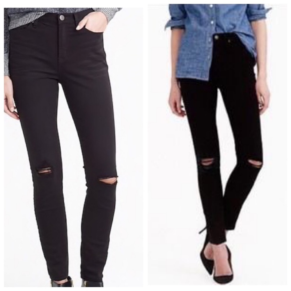 J Crew Black Distressed Toothpick Jeans